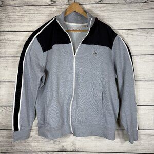 Penguin Zippered Gray Cotton Navy Mock Neck Hoody Size XL